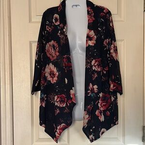 Eyeshadow Navy Blue Floral Sheer Cardigan
